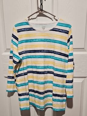Kim Rogers White Tee with Yellow Stripe